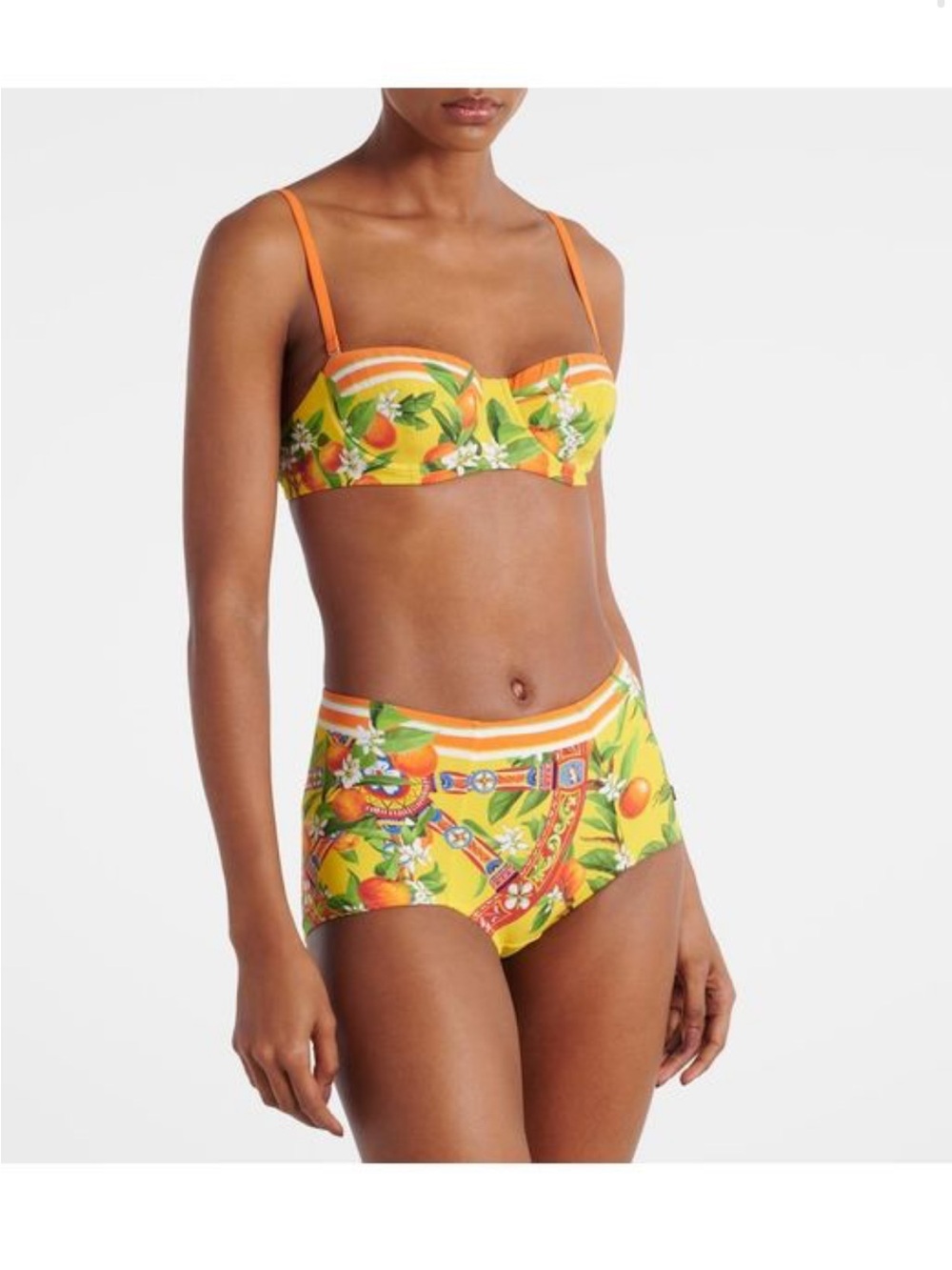 Dolce & Gabbana Yellow Orange Floral Citrus High-Waist Bikini